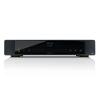 Arcam CD25 CD player front view in black with slot-loading disc drive and OLED display