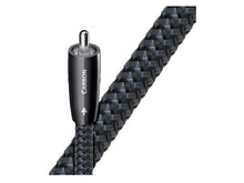 Braided audio cable with RCA connector on a white background