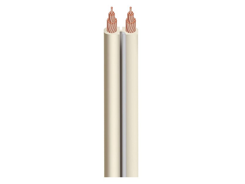 Two beige cables with copper cores on a white background