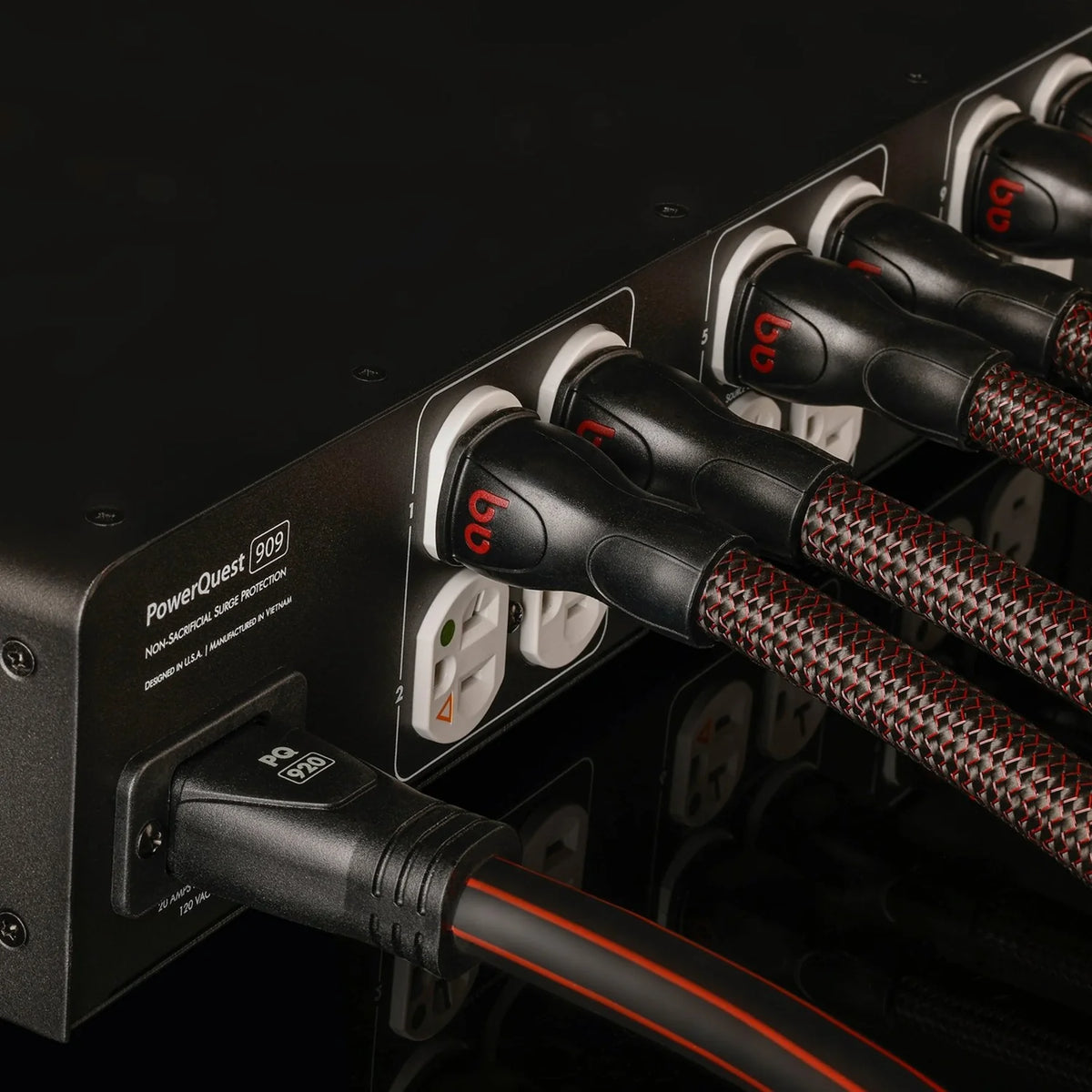 AudioQuest PowerQuest 909 rear outlets with AudioQuest power cables connected