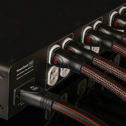 AudioQuest PowerQuest 909 rear outlets with AudioQuest power cables connected