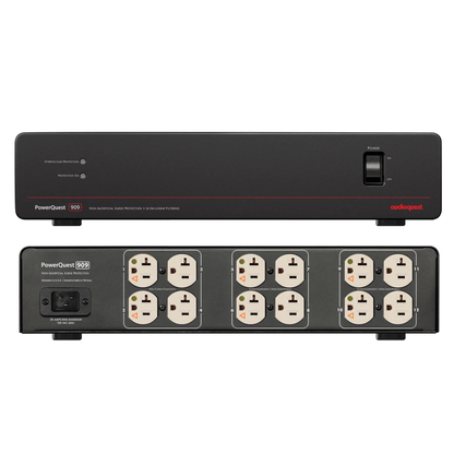 1. AudioQuest PowerQuest 909 power conditioner front and rear view with 12 AC outlets
