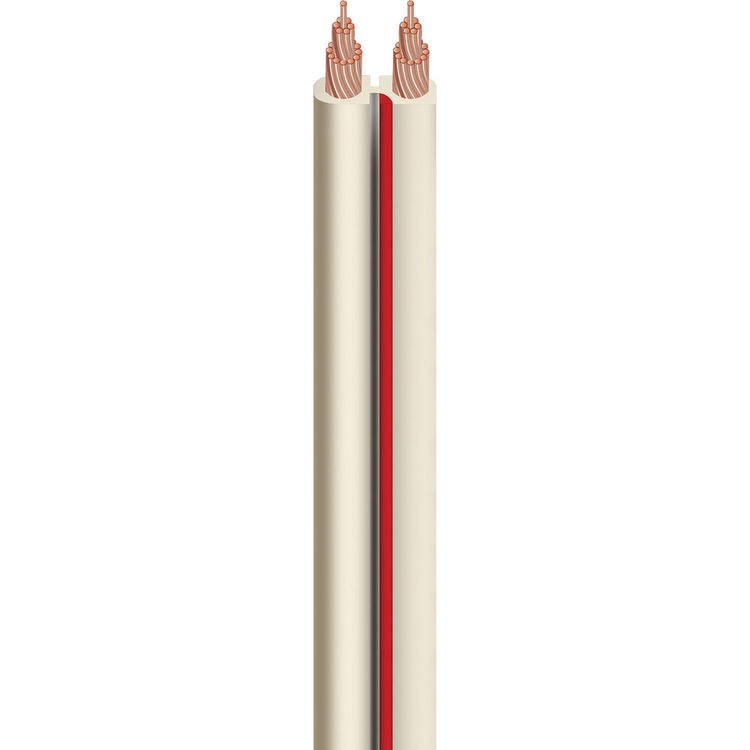 Two cables with beige insulation and red core on a white background