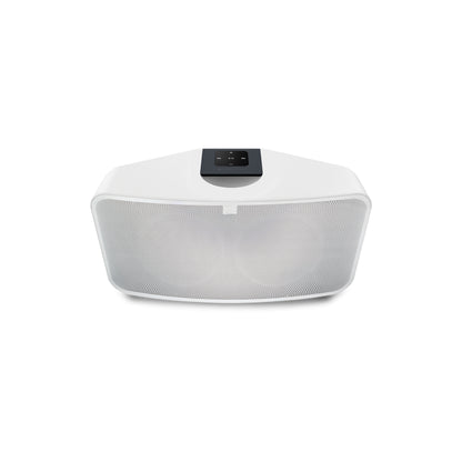 White electronic device with a black screen on a white background