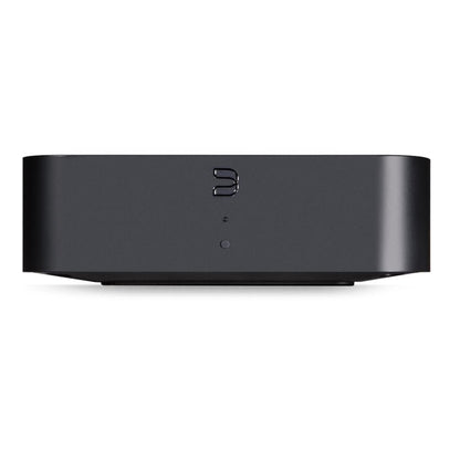 Black electronic device with a logo on a white background