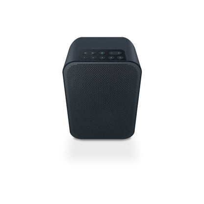Black portable speaker on a white background