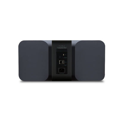 Black electronic device with control buttons on a white background