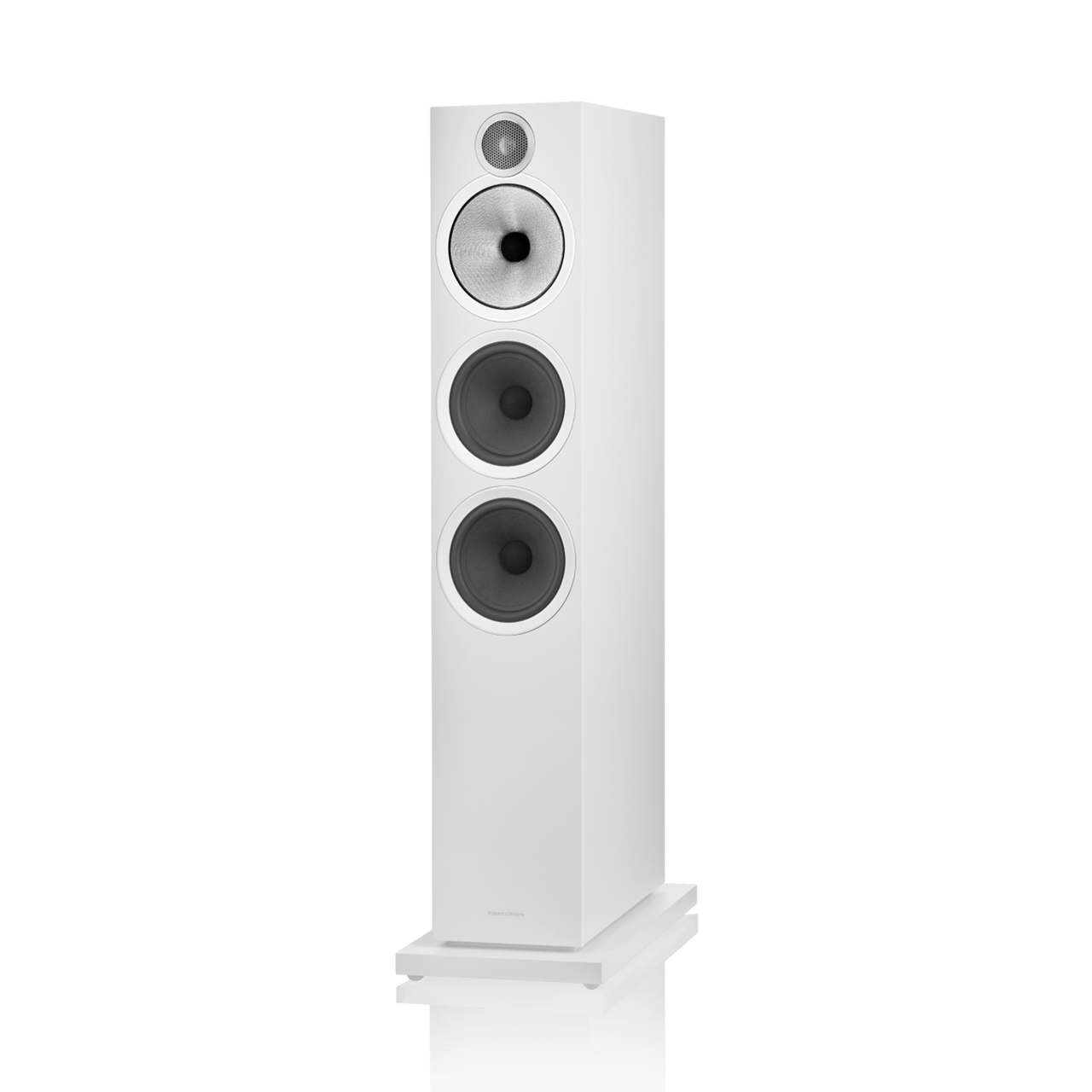 White floor-standing speaker on a white background