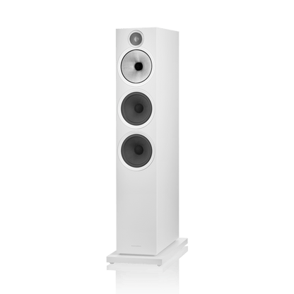 White floor-standing speaker on a white background