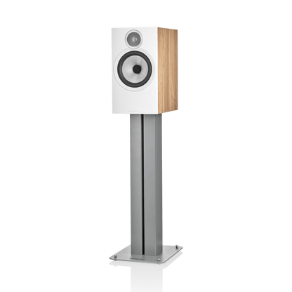 White and wood speaker on a white background