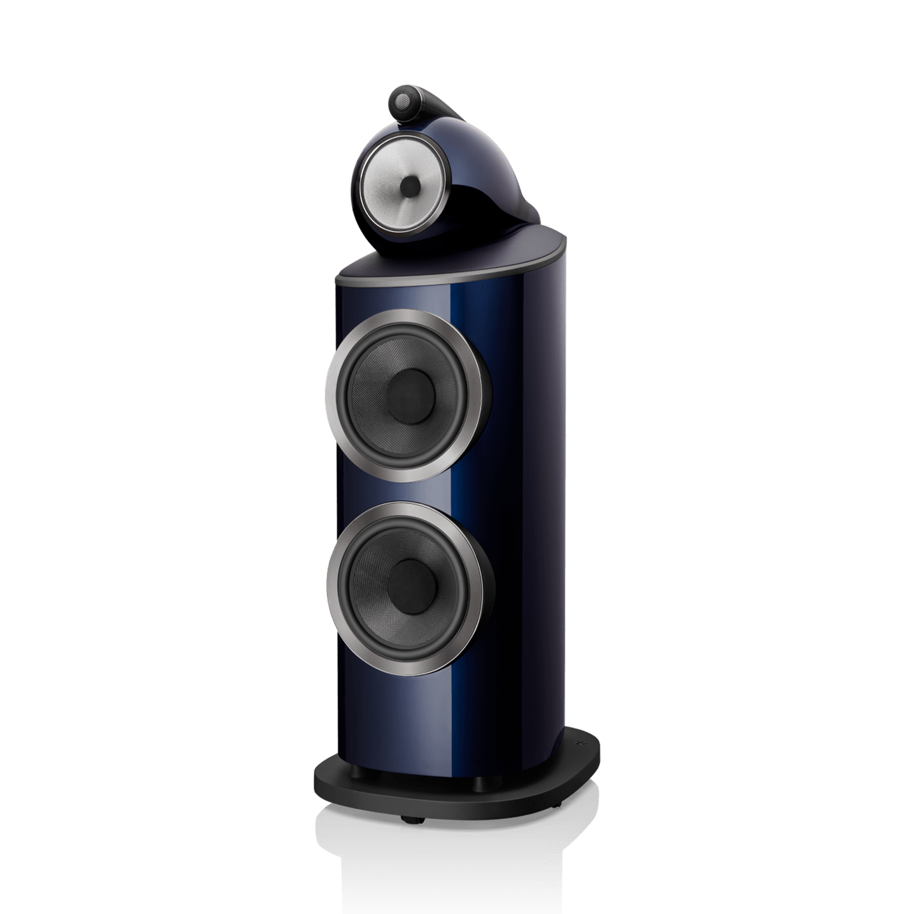 Blue and black speaker on a white background