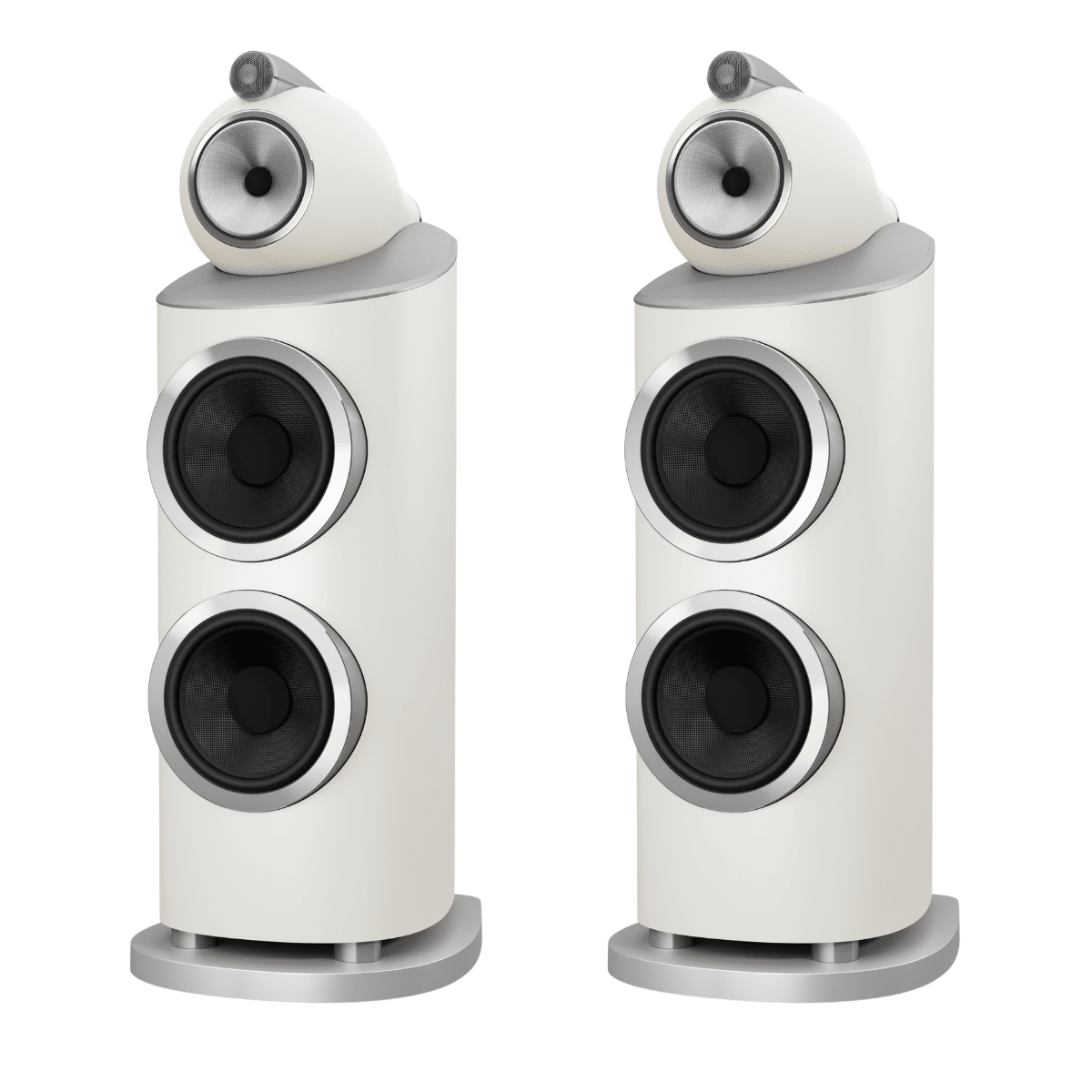 white pair of bowers wilkins 801 d5 speakers