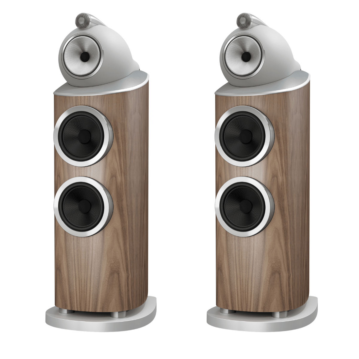pair of light walnut bowers wilkins 802 d5 speakers