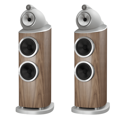 pair of light walnut bowers wilkins 802 d5 speakers