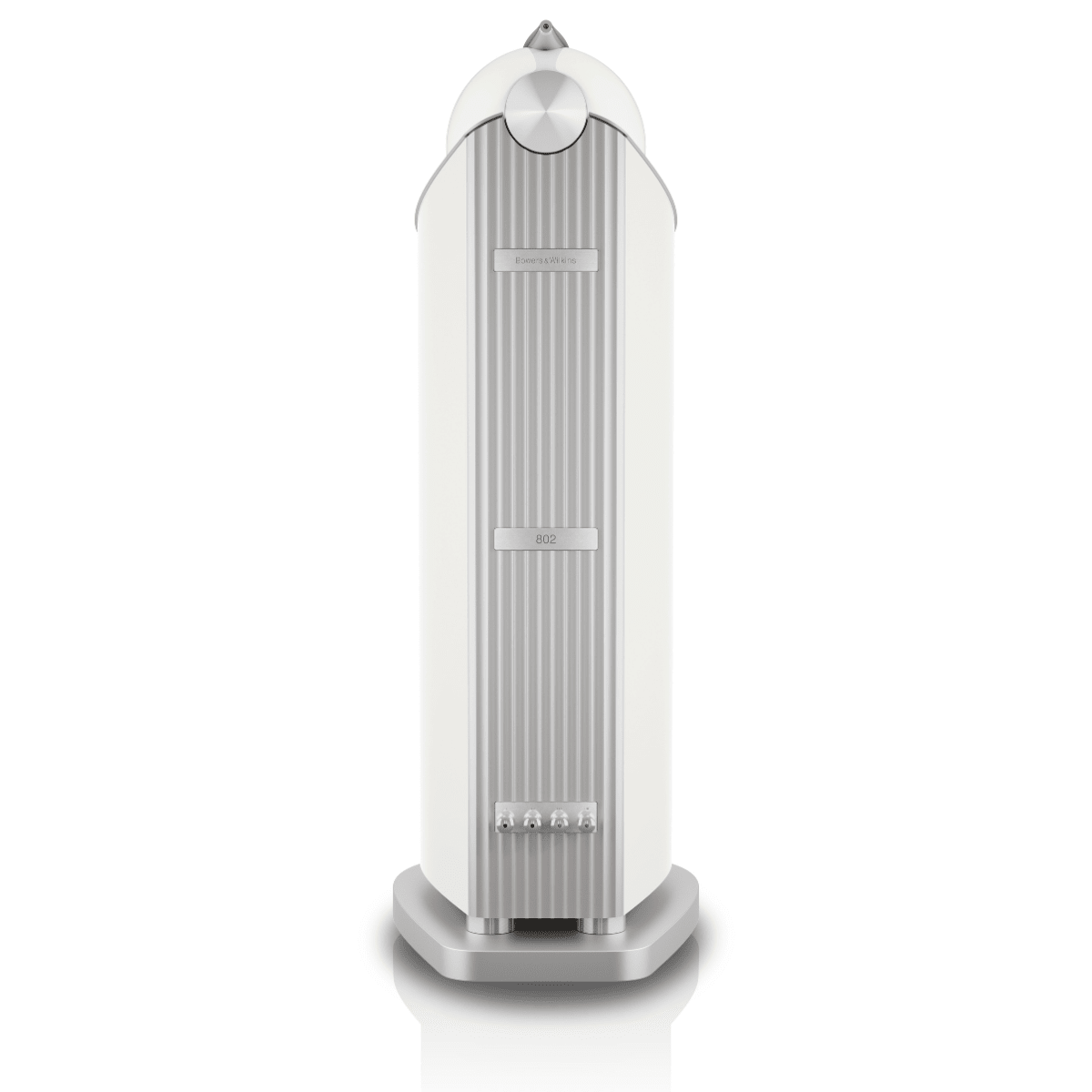 rear of white bowers wilkins 802 d5 speaker