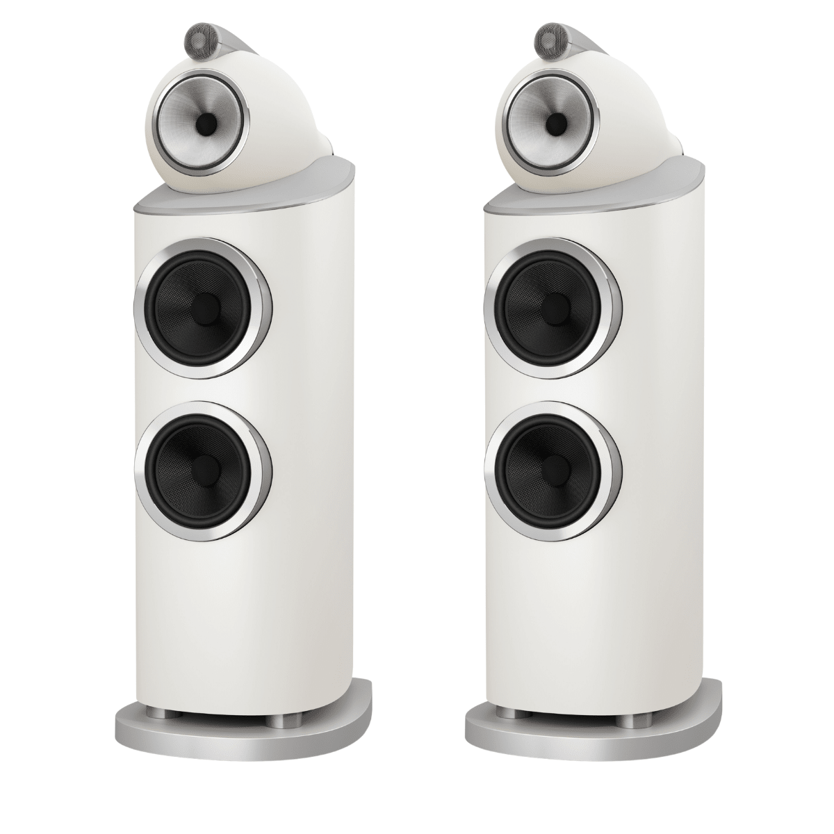 white pair of bowers wilkins 802 d5 speakers