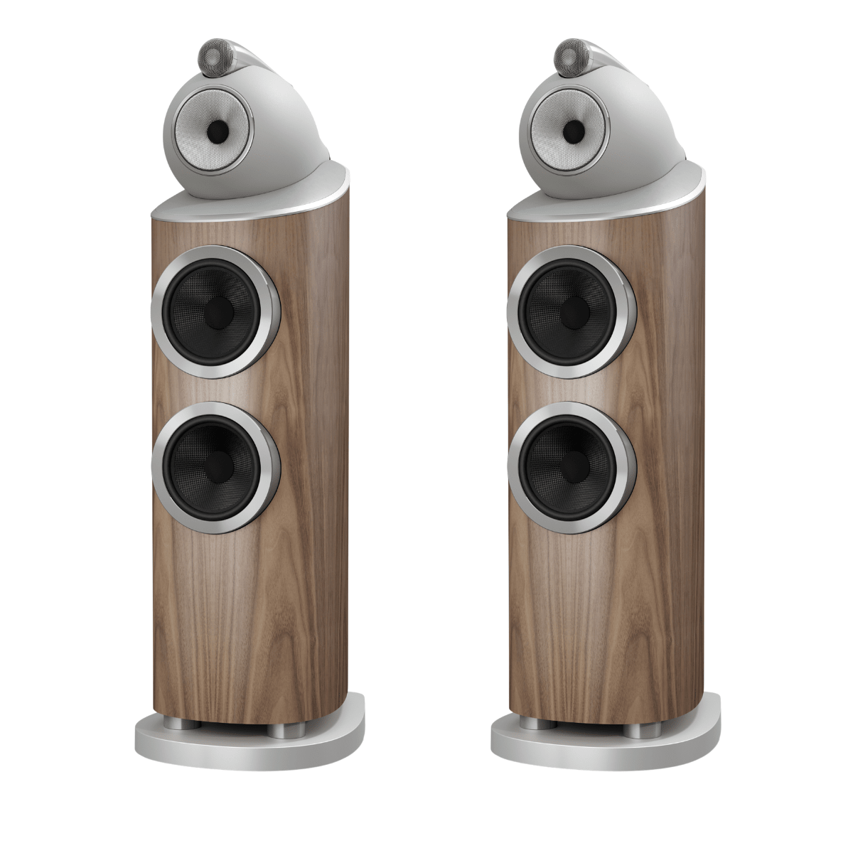 pair of light walnut Bowers Wilkins 803 D5 speakers