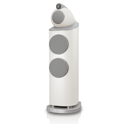 white Bowers Wilkins 803 D5 speaker with grille