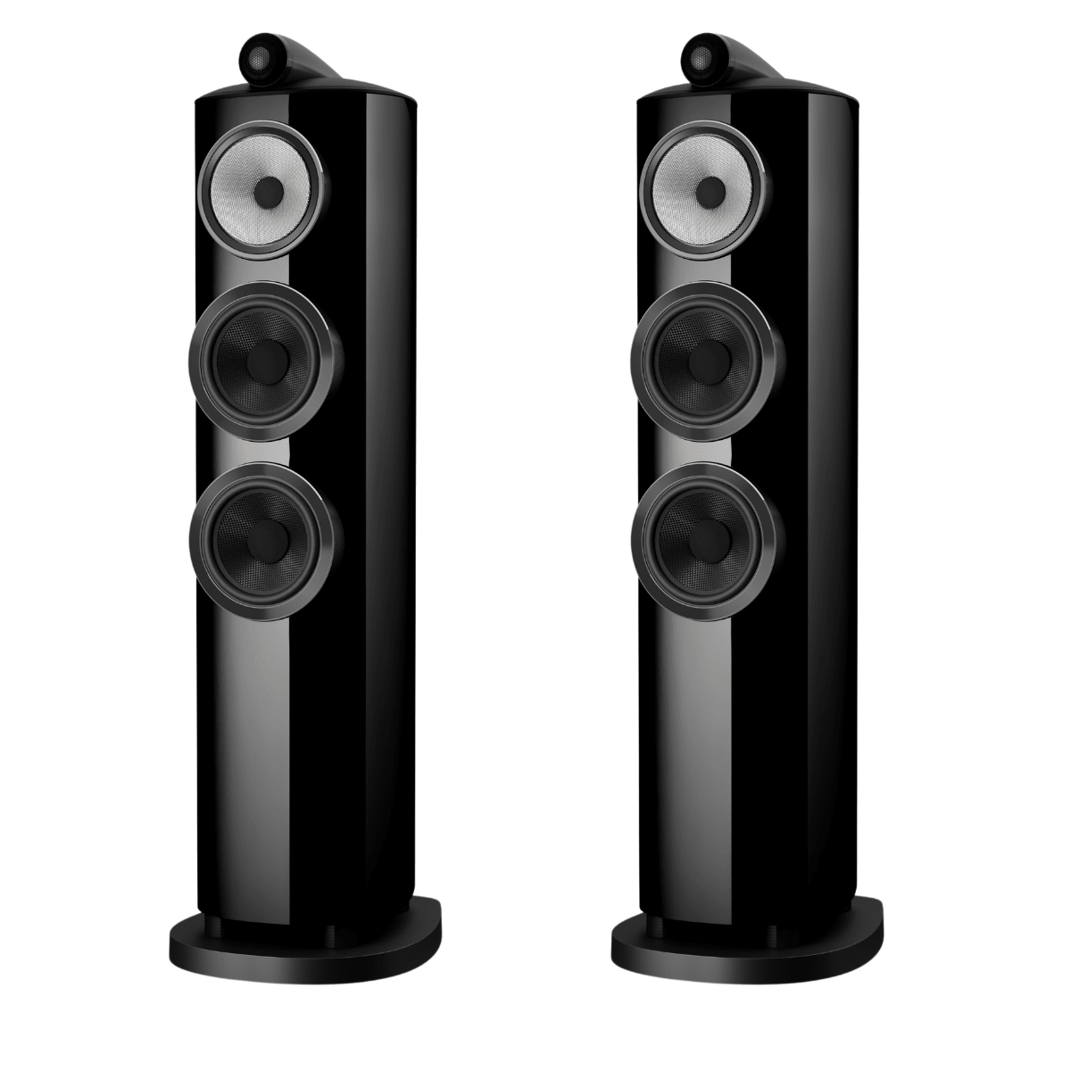 pair of black Bowers Wilkins 804 D5 speakers