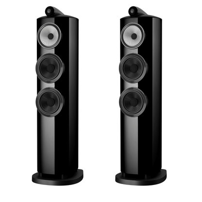 pair of black Bowers Wilkins 804 D5 speakers