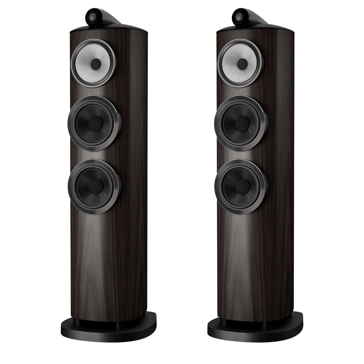 pair of dark walnut Bowers Wilkins 804 D5 speakers
