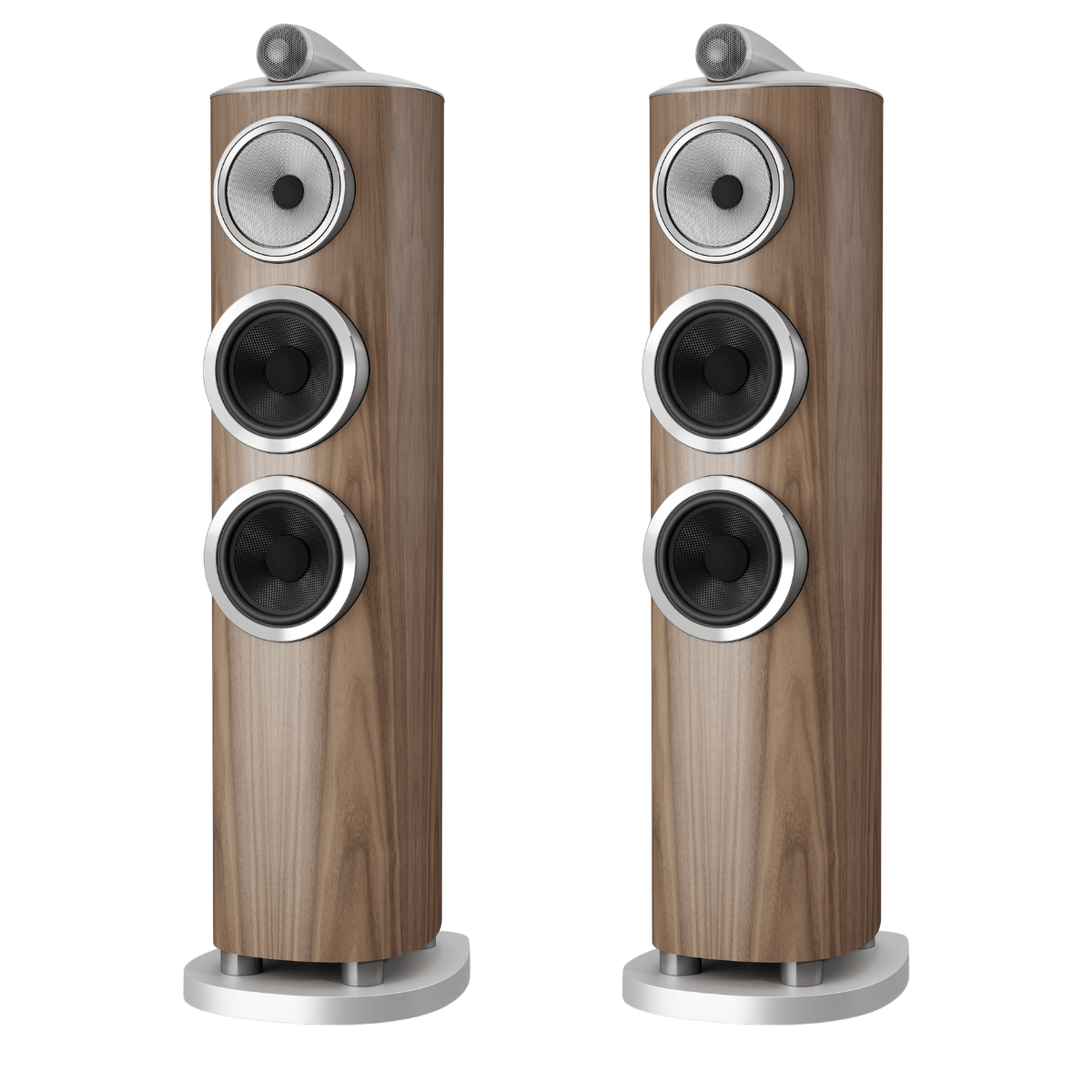 pair of light walnut Bowers Wilkins 804 D5 speakers