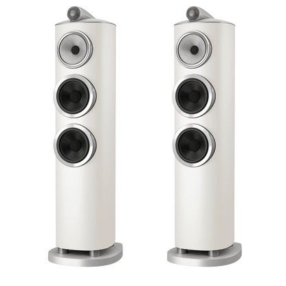 pair of white Bowers Wilkins 804 D5 speakers