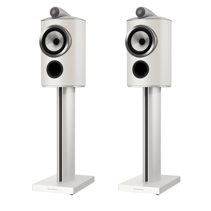 pair of white bowers wilkins 805 d5 speakers
