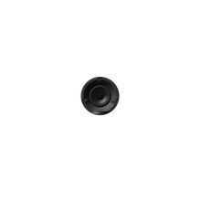 Black circular object on a white background