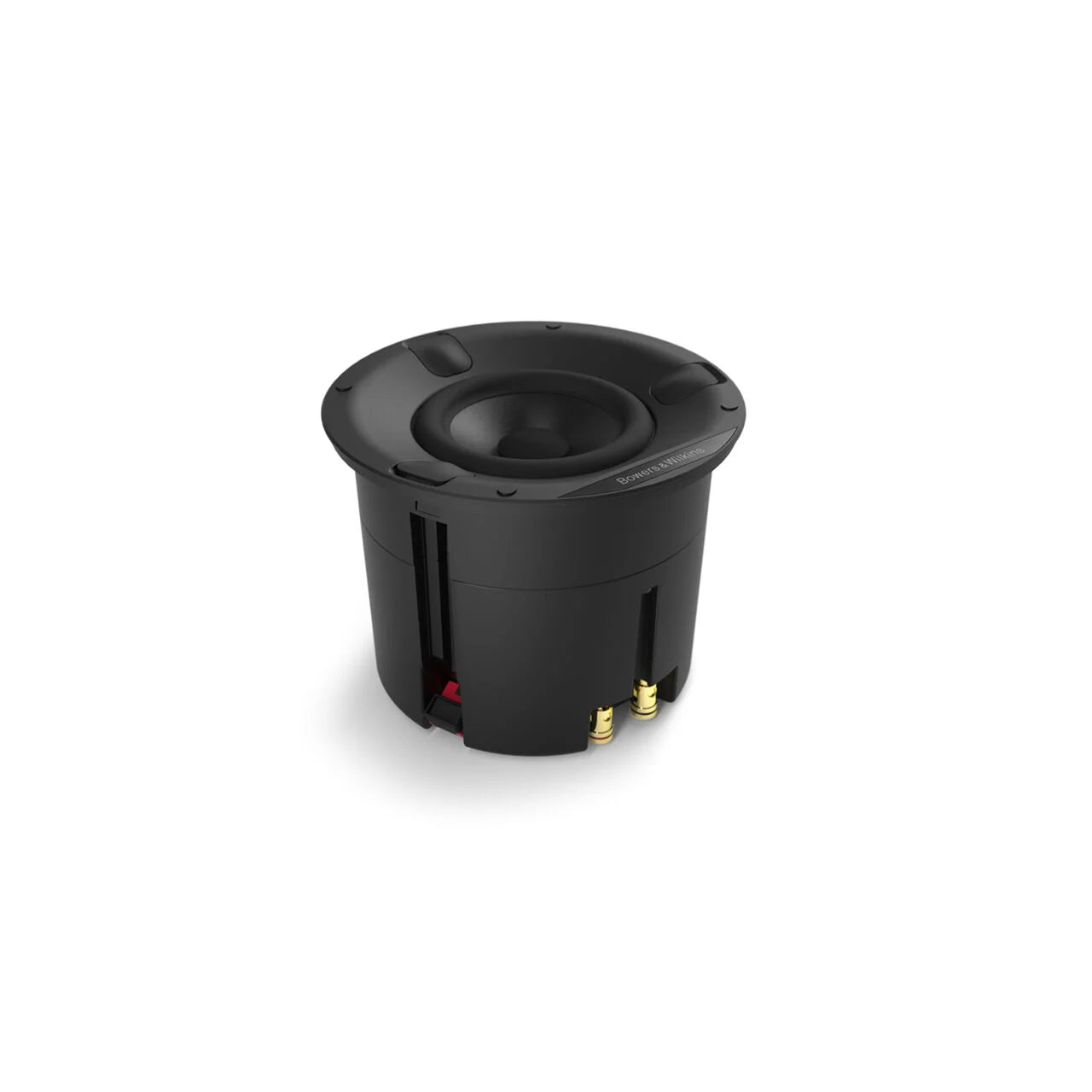 Black speaker driver on a white background