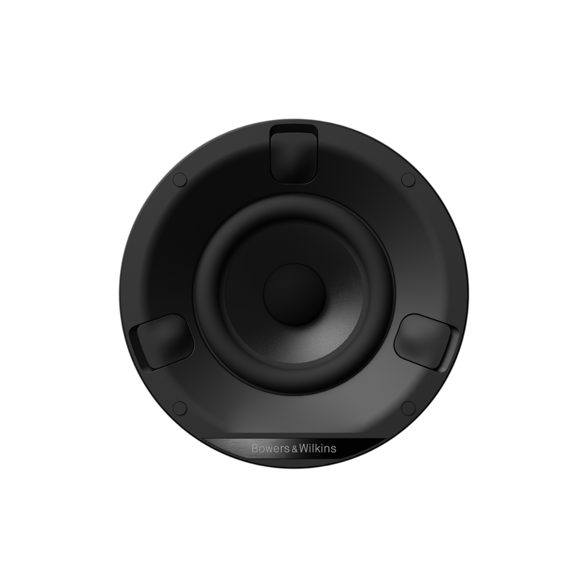 Black circular object on a white background
