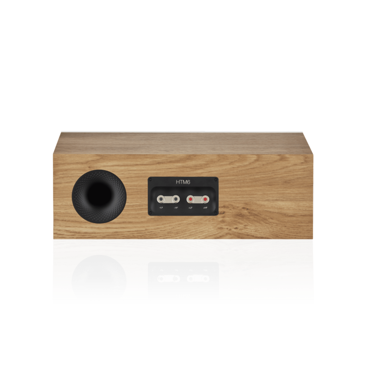 Wooden speaker with control panel on a white background