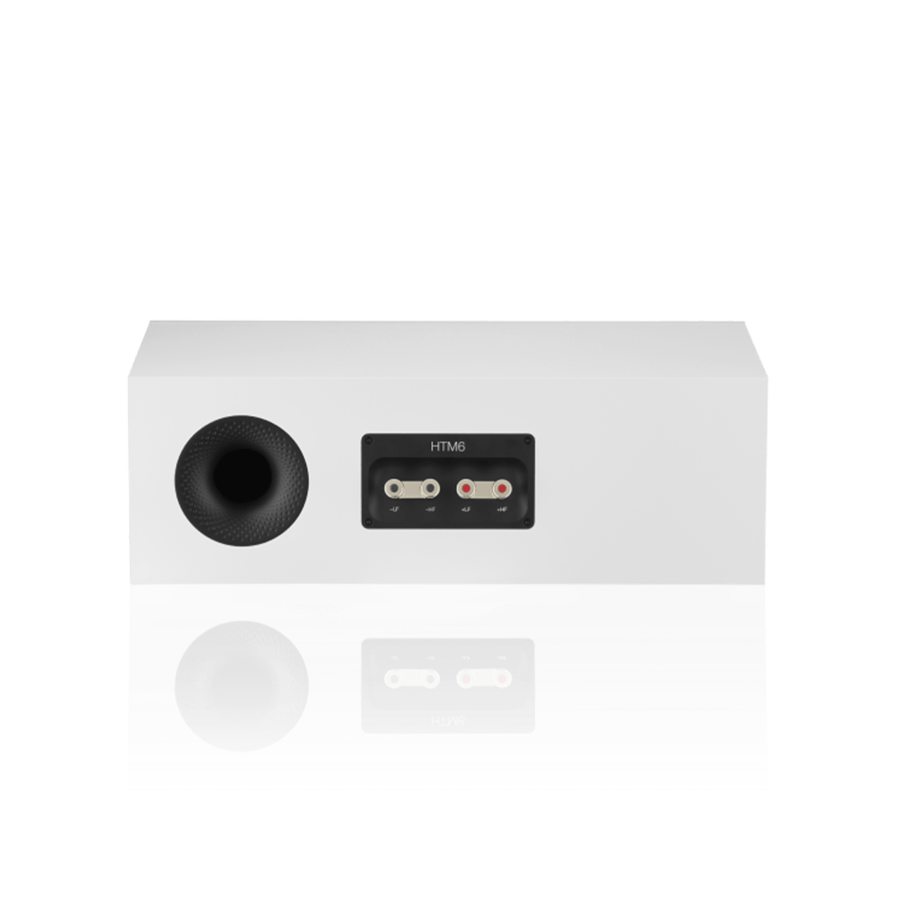 White electronic device with a black circular component on a white background