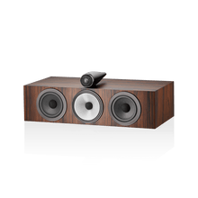 Wooden speaker with three drivers on a white background