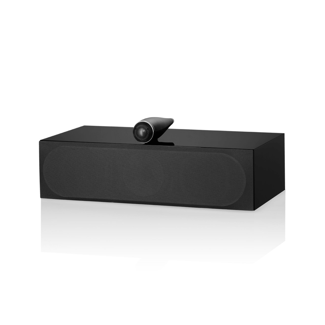 Black electronic device with a camera on a white background