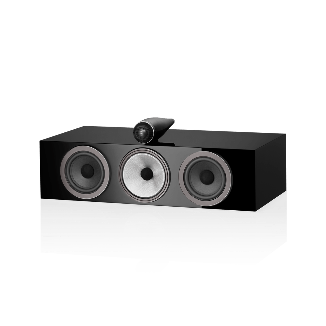 Center channel speaker with three drivers on a white background