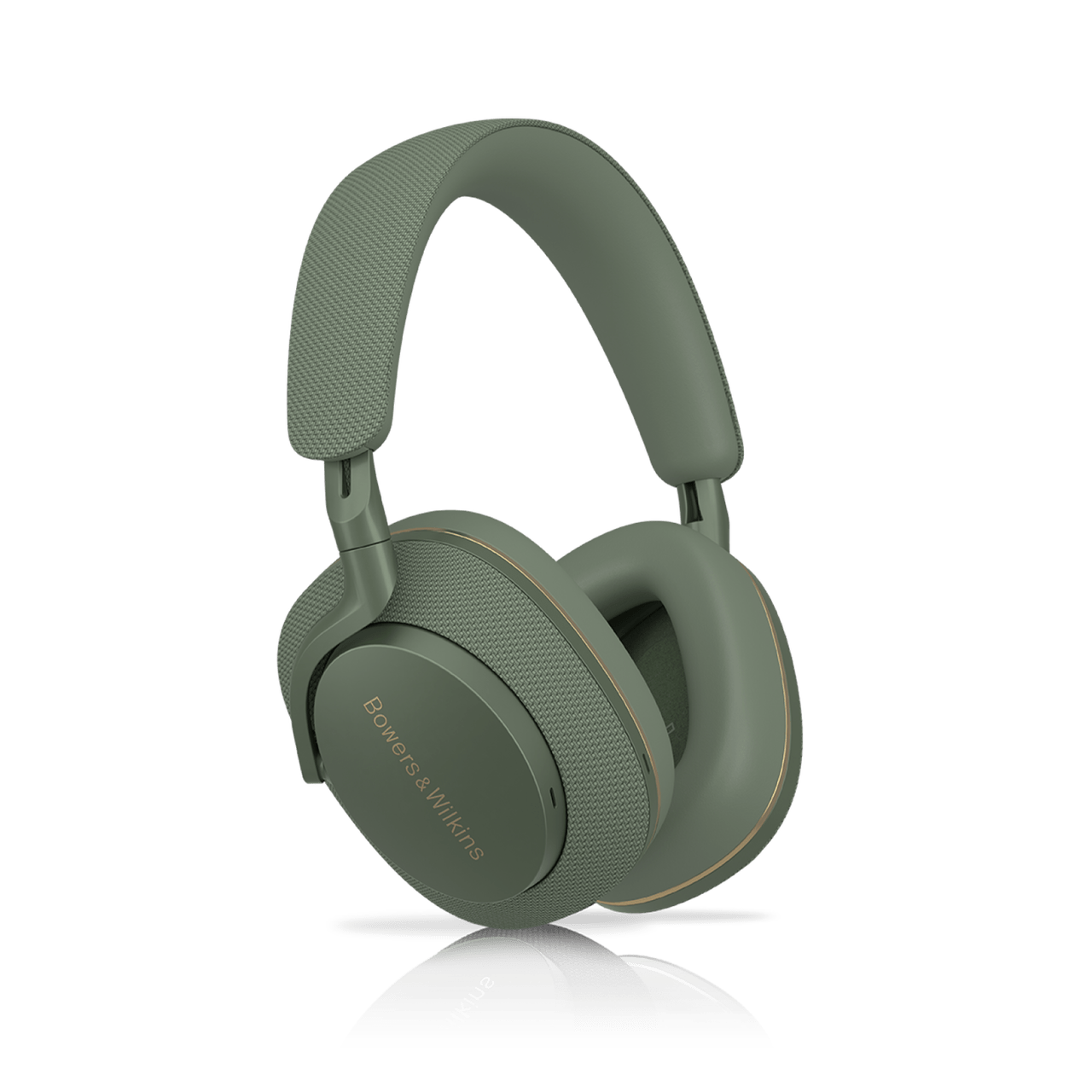 Green headphones on a white background