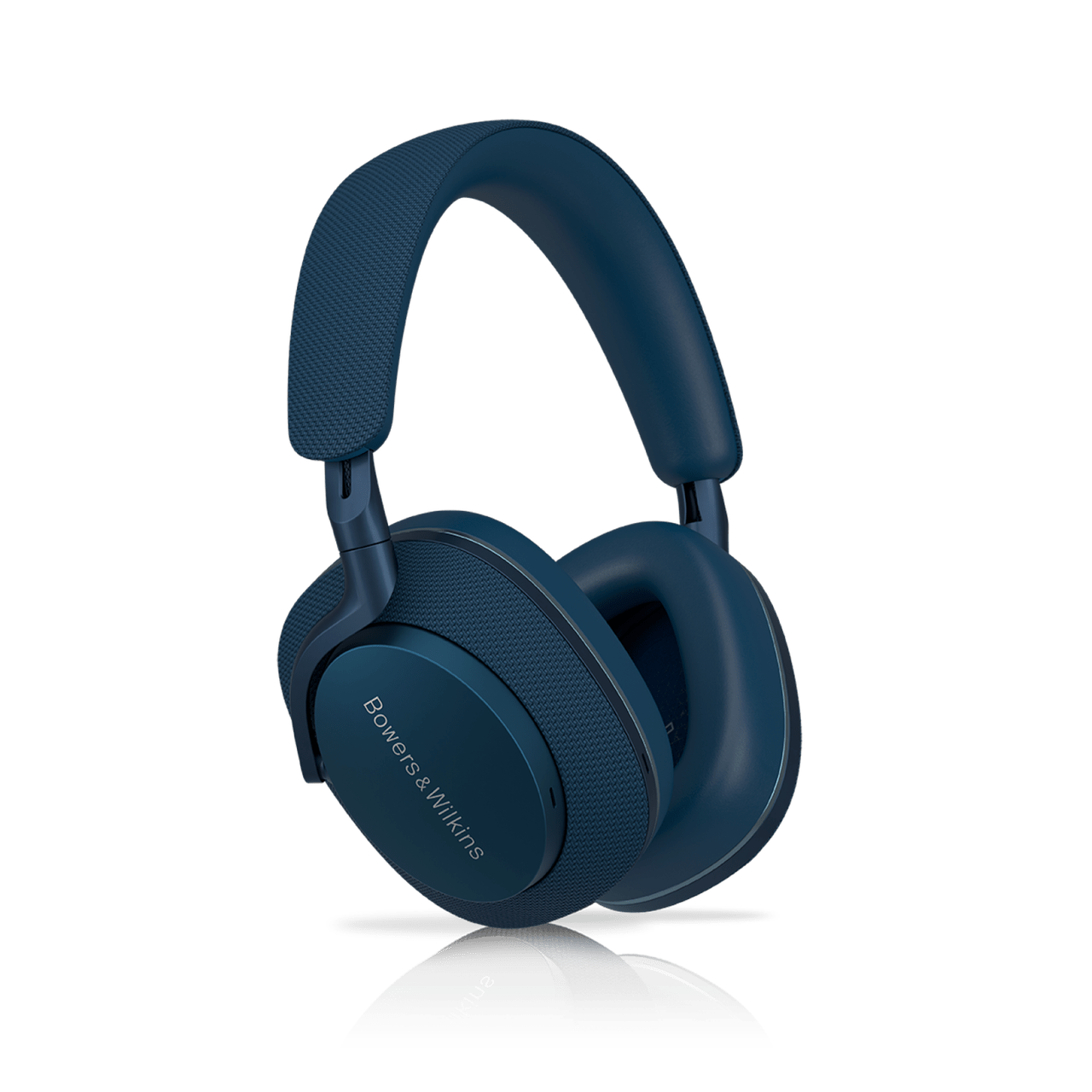 Blue headphones with 'Bowers & Wilkins' branding on a white background