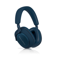 Blue headphones with 'Bowers & Wilkins' branding on a white background