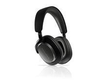 Black headphones on a white background