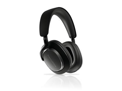 Black headphones on a white background