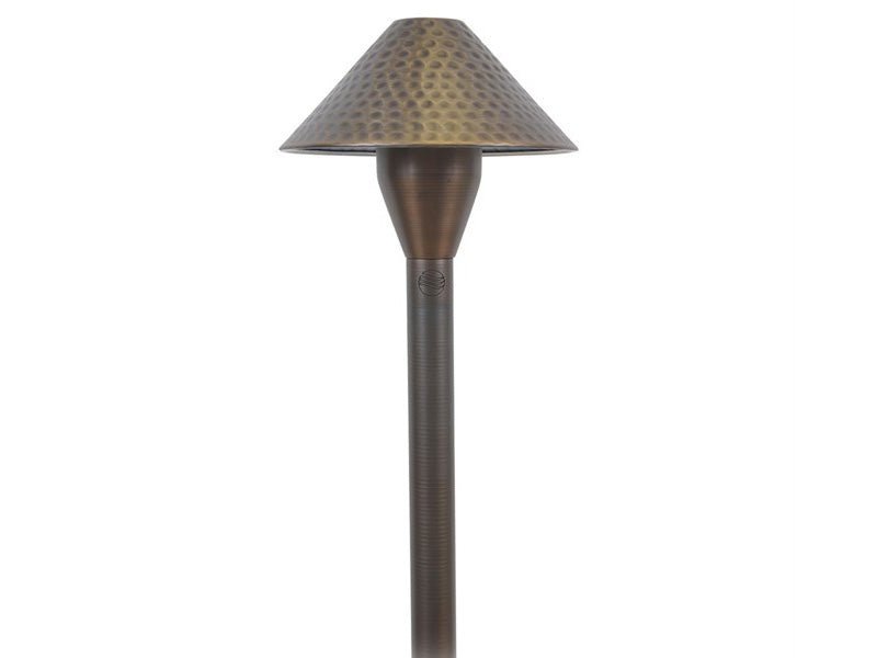 Decorative outdoor lamp with a textured shade on a white background