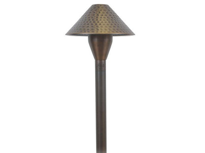 Decorative outdoor lamp with a textured shade on a white background