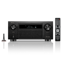 Black Denon avra10h Receiver with Remote front view