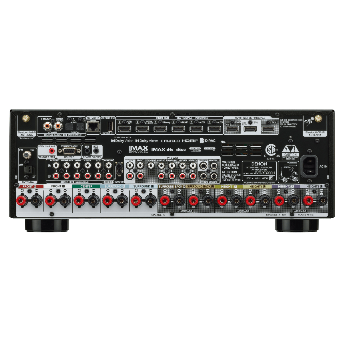 denon avrx3900h av receiver back view