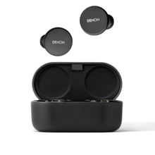 Denon perl Earbuds with case front view