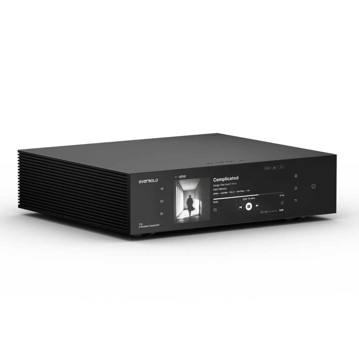 eversolo t10 angled view of front panel