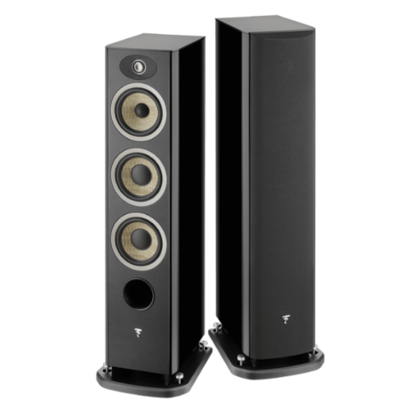 a pair of focal aria evo x n2 floorstanding speakers in black