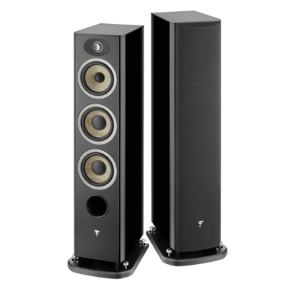 a pair of focal aria evo x n2 floorstanding speakers in black
