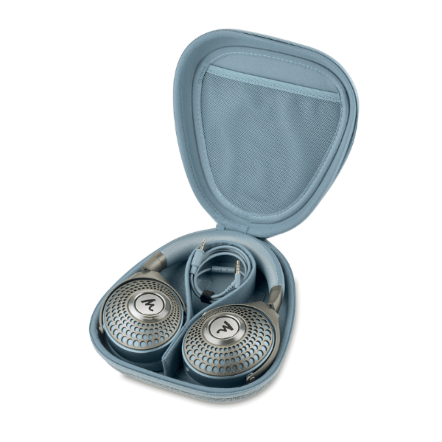 focal azurys headphones with case in blue color